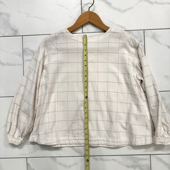 MUJI flannel blouse, off-white with black window-pane plaid, size XS - Picture 3 of 9
